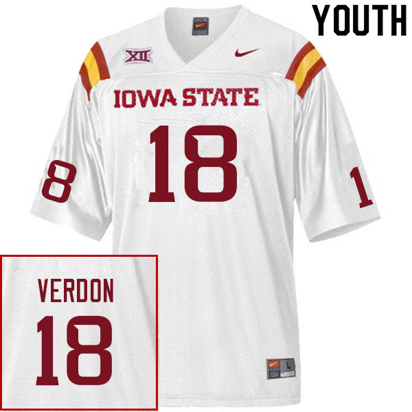 Iowa State Cyclones Youth #18 Malik Verdon Nike NCAA Authentic White College Stitched Football Jersey XV42J23DX